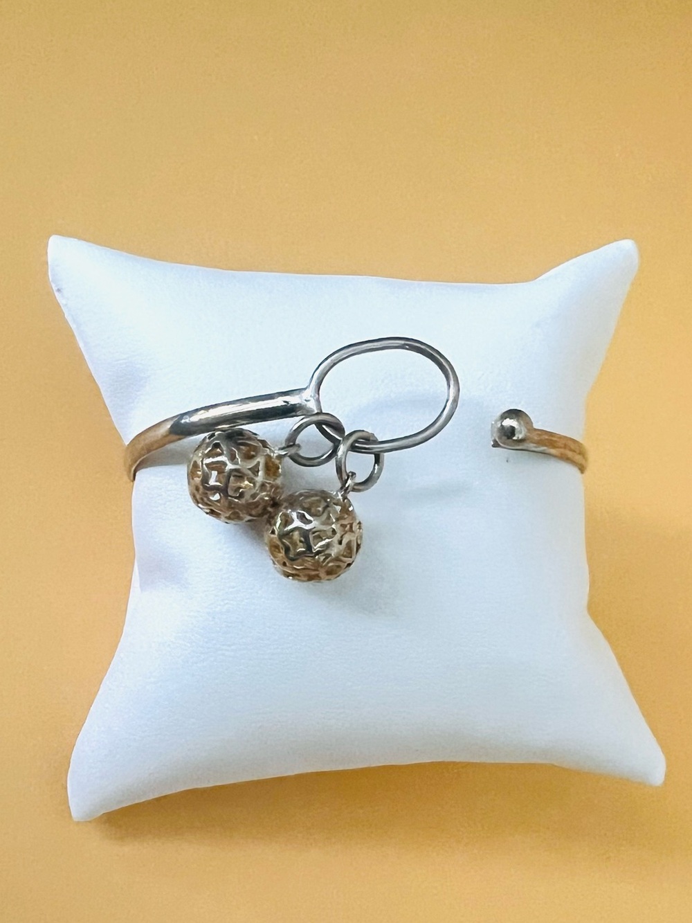 Silver .925 Bangle Bracelet stamped with 2 dangling ball charms